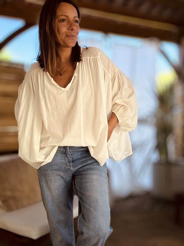blouse  Agathe oversize en voile de coton écru – Image 6
