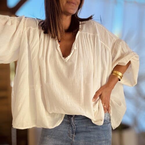 blouse  Agathe oversize en voile de coton écru