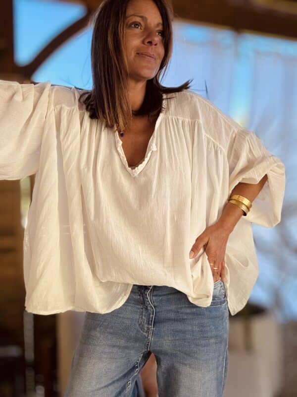 blouse  Agathe oversize en voile de coton écru