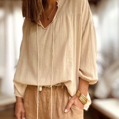 blouse Camélia ample en voile de coton beige