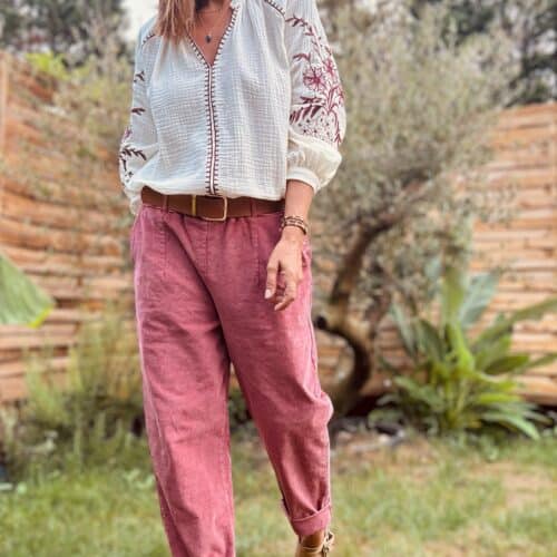 pantalon en velours rose Théo