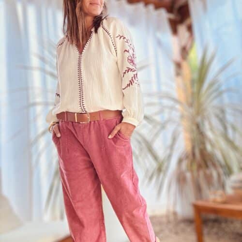 pantalon en velours rose Théo