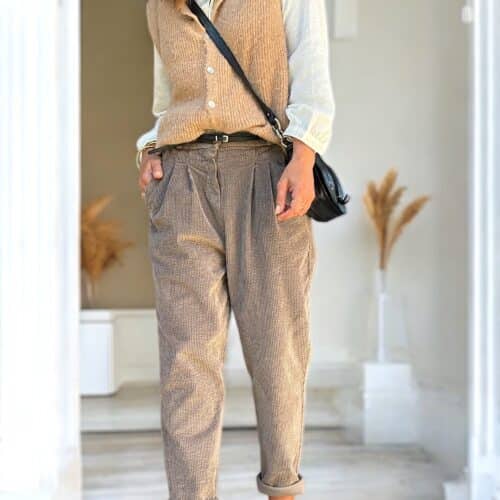 Pantalon Pila en velours taupe