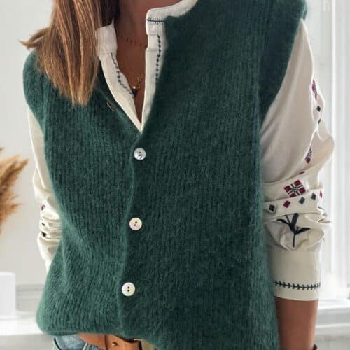 gilet sans manches Camille en baby alpaga vert sapin