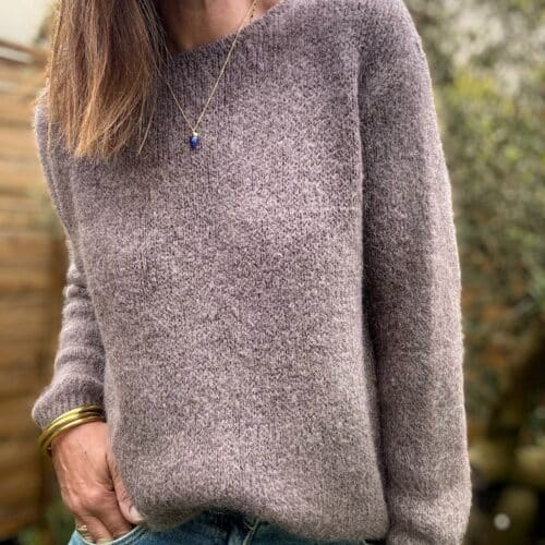 pull taupe en kid mohair Hatice