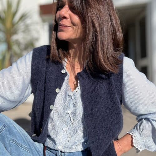 gilet Camille sans manches en baby alpaga marine