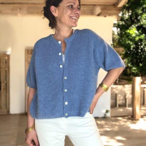 gilet manches courtes Lo en baby alpaga bleu