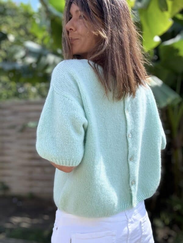 Gilet manches courtes Liani en kid mohair vert d'eau