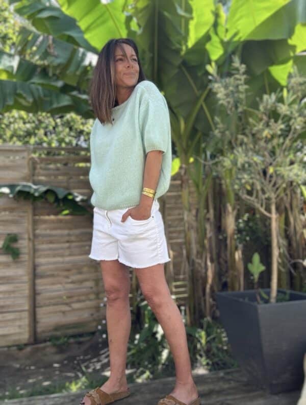 Gilet manches courtes Liani en kid mohair vert d'eau – Image 3