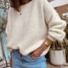 pull en kid mohair écru col bateau