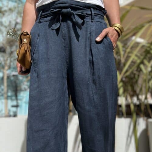 Pantalon en lin marine large Pierre
