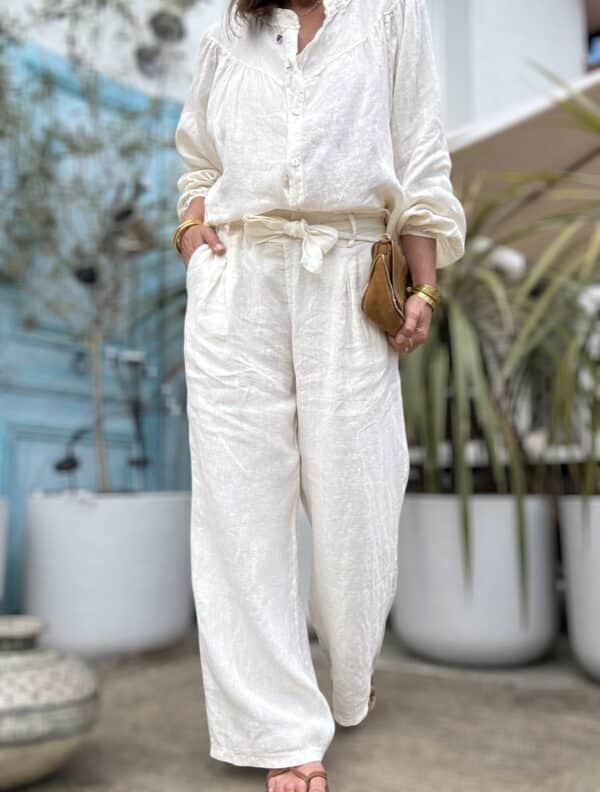 Pantalon en lin écru large Pierre – Image 3