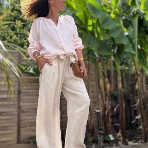 Pantalon en lin beige clair large Pierre