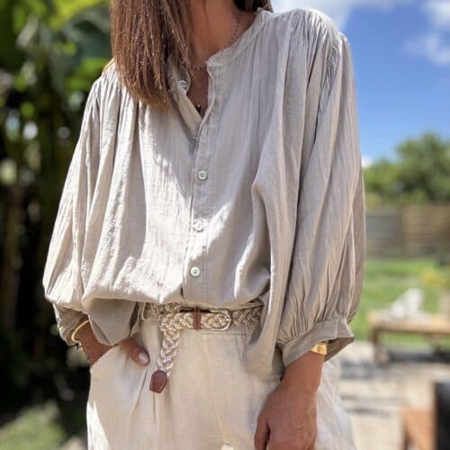 Chemise ample en voile de coton taupe Clémence