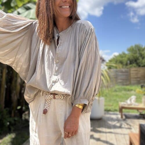 Chemise ample en voile de coton taupe Clémence