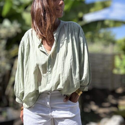 Chemise ample en voile de coton kaki clair Clémence