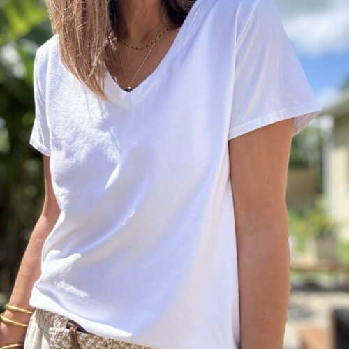 T-shirt col V blanc Bruno