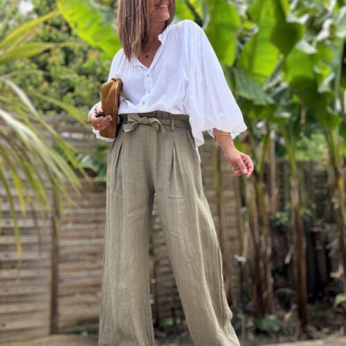 Pantalon en lin kaki large Pierre