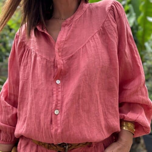 Chemise en lin terracotta Romane manches ballon