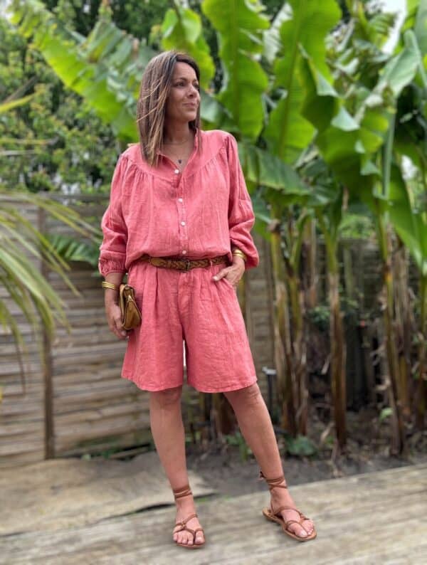 Chemise en lin terracotta Romane manches ballon – Image 4