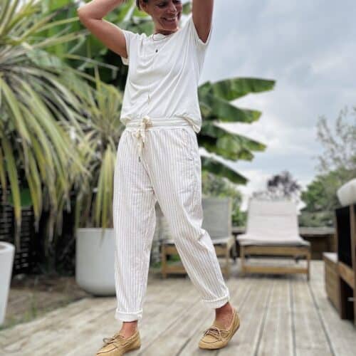 Pantalon rayé beige Samba