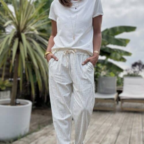 Pantalon rayé kaki clair Samba
