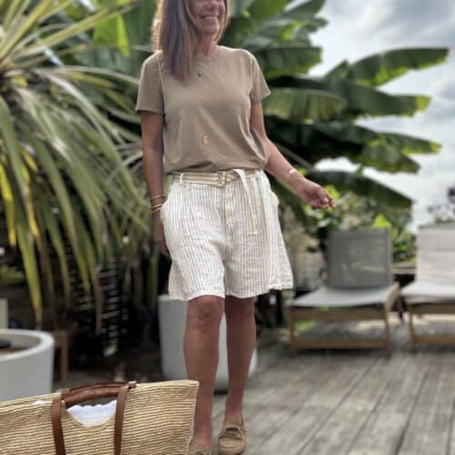 Short ample en lin rayé beige Moha