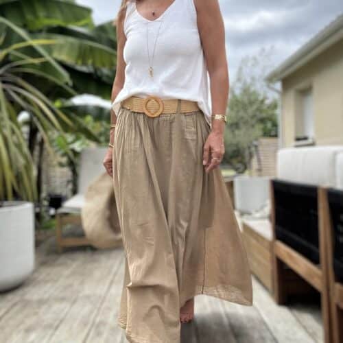 Jupe longue Elena en voile de coton camel