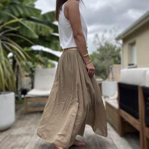 Jupe longue Elena en voile de coton camel