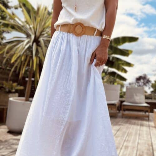 Jupe longue Elena en voile de coton blanc