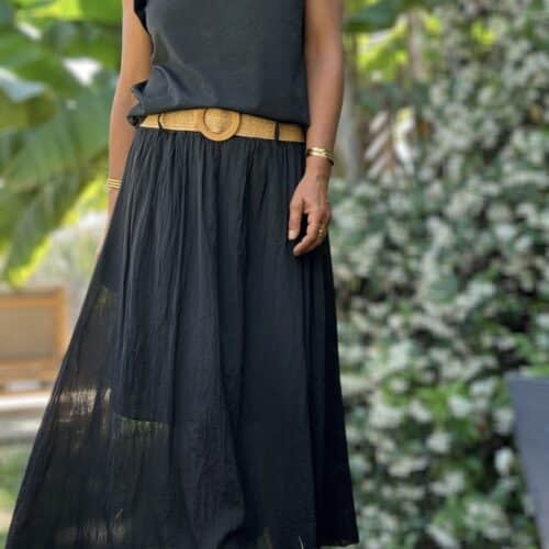 Jupe longue noire Elena en voile de coton