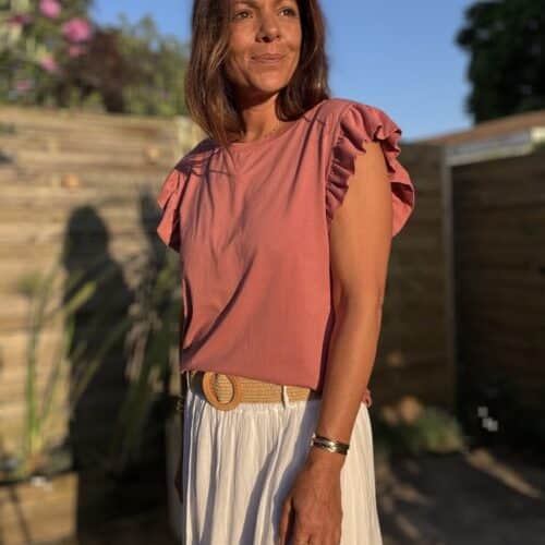 T-shirt Isaé terracotta manches courtes volantées