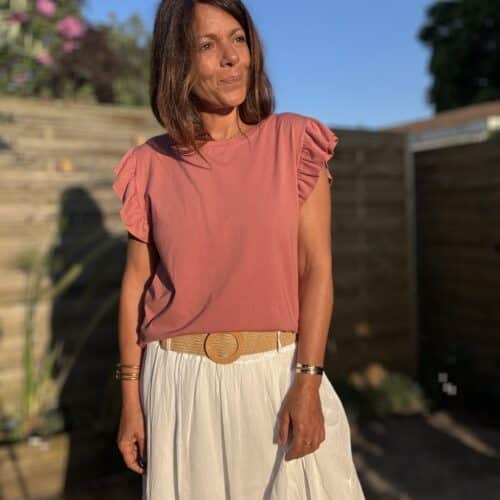 T-shirt Isaé terracotta manches courtes volantées