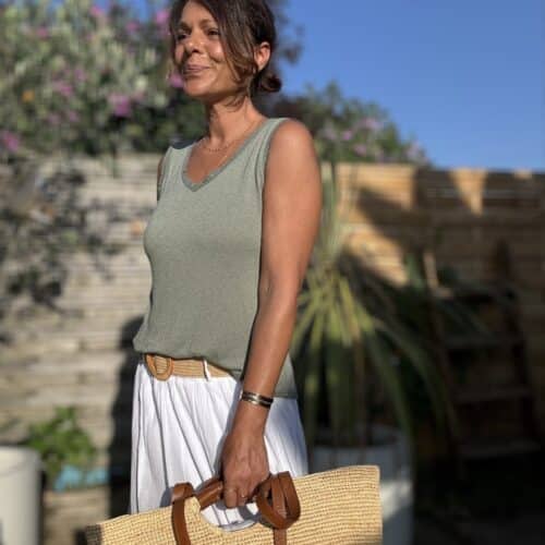 Débardeur Jana kaki en lin et viscose