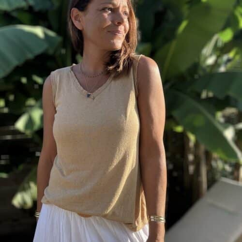 Débardeur Jana camel en lin et viscose