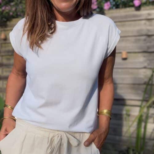 T-shirt Bayan en coton blanc manches raglan