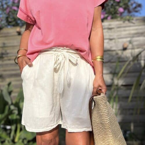 Short en voile de coton écru Sana