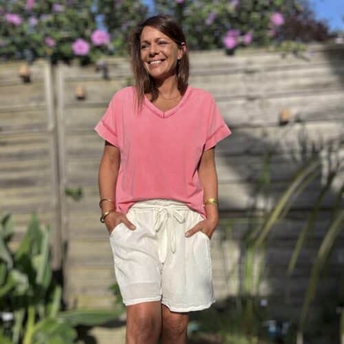 Short en voile de coton écru Sana