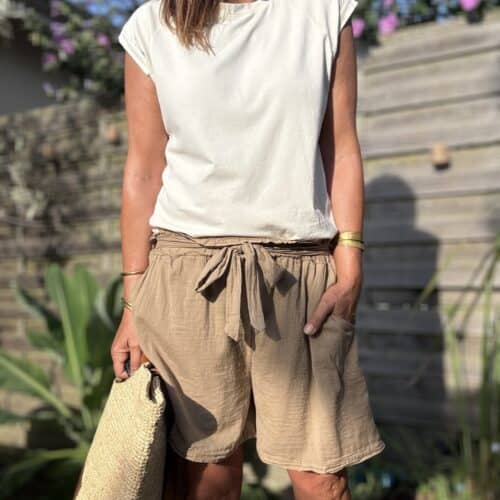 Short en voile de coton camel Sana