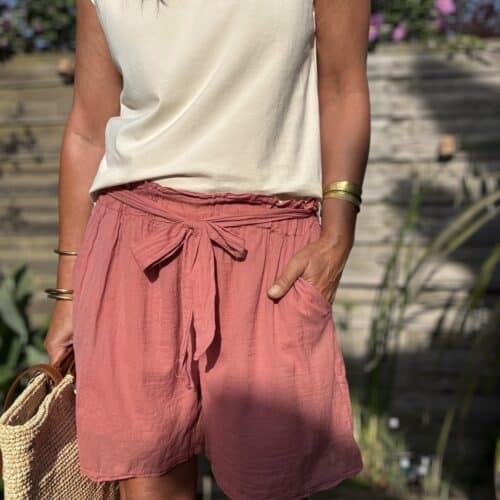 Short en voile de coton terracotta Sana