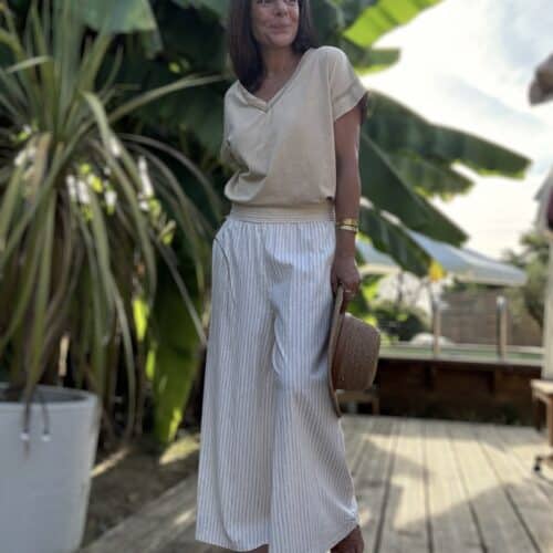 T-shirt en coton délavé camel col V Lior