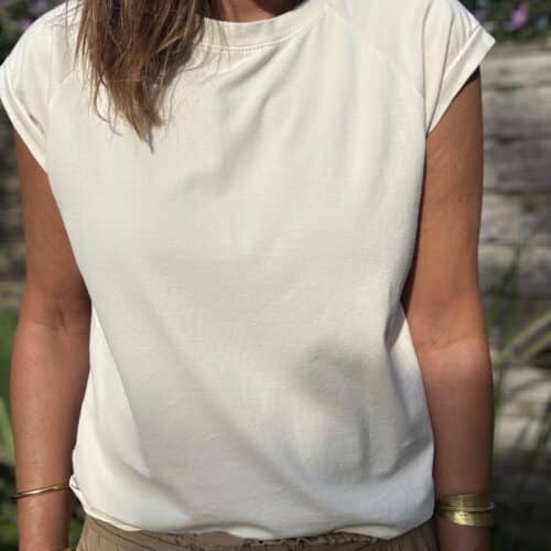 T-shirt Bayan en coton vanille manches raglan