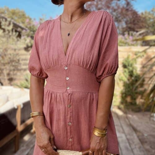 Robe Soline terracotta en viscose et lin