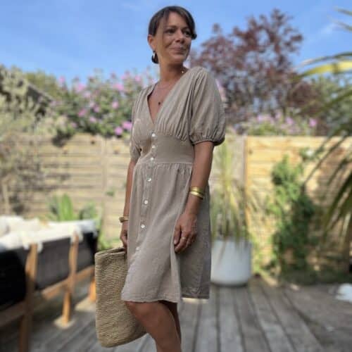 Robe Soline camel en viscose et lin