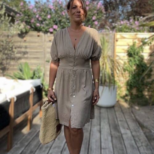 Robe Soline camel en viscose et lin