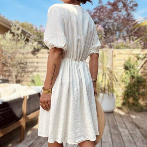 Robe Soline écrue en viscose et lin