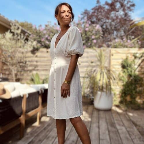 Robe Soline écrue en viscose et lin