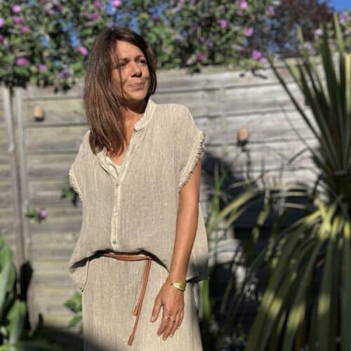 Chemise Maé taupe en lin et coton