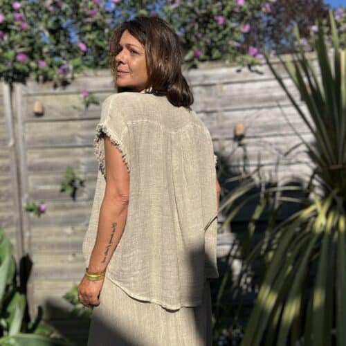 Chemise Maé taupe en lin et coton