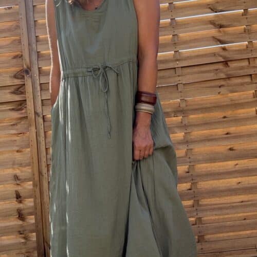 Robe longue en coton kaki Elyne